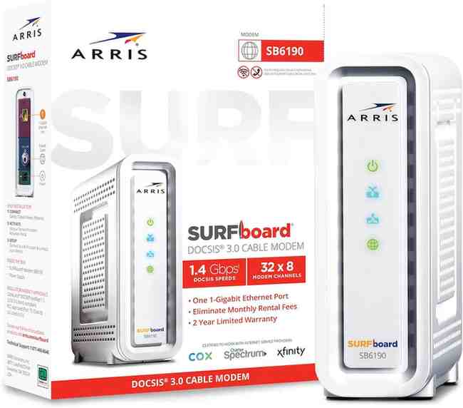 Arris Surfboard SB6121 DOCSIS 3.0 Cable Modem (Black, 5.2 x 13.2 cm) Certified Refurbished White Max Download Speed: 1.4 Gbps