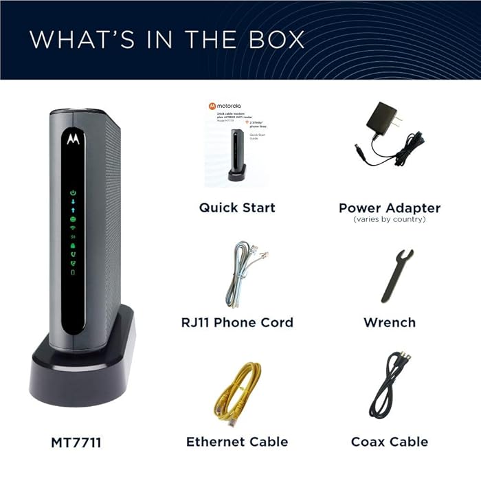 "Motorola MT7711 DOCSIS 3.0 Modem/Router | 24x8 Channels, AC1900 WiFi, Dual Band | 2 Phone Ports | XFINITY Internet & Voice"