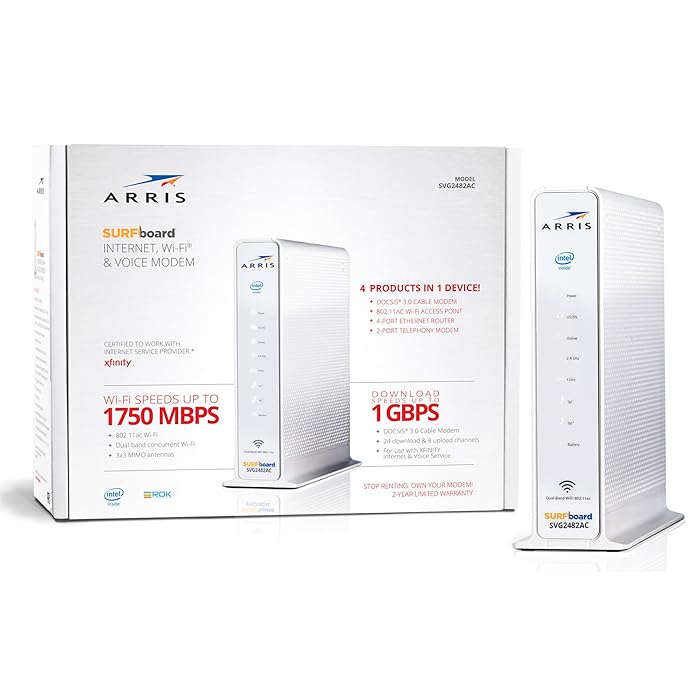 "ARRIS SURFboard SVG2482AC-RB DOCSIS 3.0 Modem & AC2350 Router | Xfinity Internet & Voice | 4 Gigabit Ports, 2 Phone Ports | Up to 800 Mbps | Renewed"